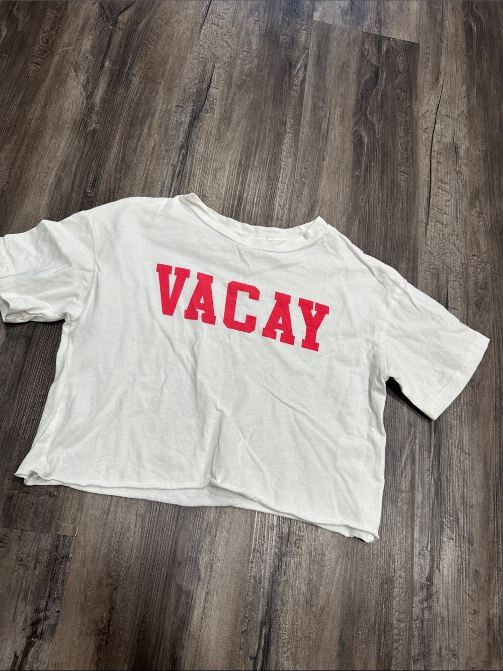 GB girls White Short Sleeve Tee with Pink VACAY Graphic